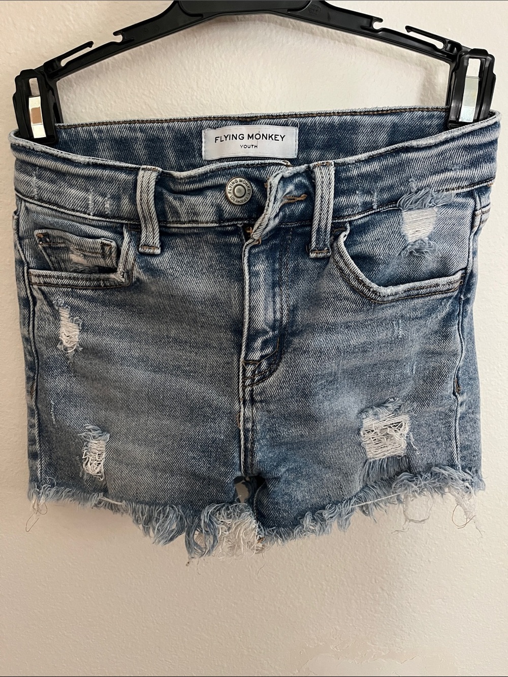 Flying Monkey Light Blue Distressed Denim Shorts